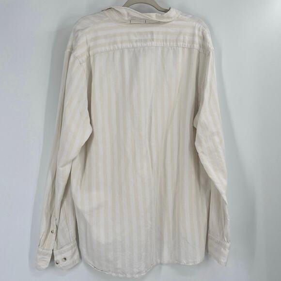Banana Republic Cream White Cotton Linen Striped Untucked Men Button Up Shirt XL - Picture 2 of 6